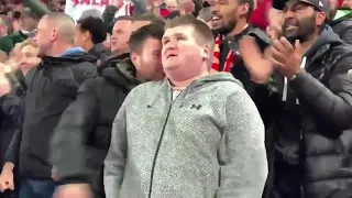 A blind fan celebrates Mo Salah’s goal vs Napoli after his friend describes it to him