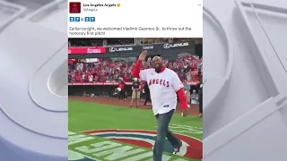 Vladimir Guerrero Sr. throws first pitch to Mike Trout in Angels home opener