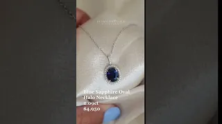 Blue Sapphire Oval Halo Necklace