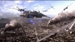 Skyline Nuke Scene with Predator Drones and B2 Stealth Bomber Fighter UAV