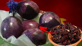 How to dye Easter Eggs with Hibiscus tea and leaves