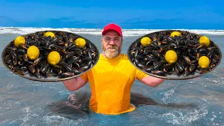 Culinary Paradise By The Shore! Cooking Mussels Outdoors In A Large Cauldron