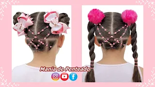 Penteado Infantil com Maria Chiquinha ou Coques 💖 | Two Buns or Ponytails Hairstyle for Girls 💖