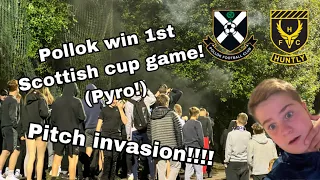 Pitch Invasion and Pyro Madness!!!!! (Pollok v Huntly MATCHDAY Vlog Scottish cup!!!)