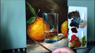 How to paint a glass and oranges