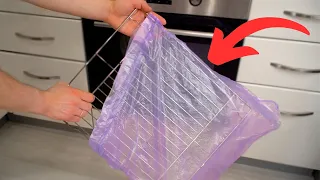 Put the oven grate in a plastic bag and you won't have to clean it again