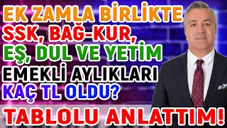 Ek Zamla Birlikte SSK, BAĞ-KUR, Eş, Dul ve Yetim Emekli Aylıkları Kaç TL Oldu Tablo ile Anlattım