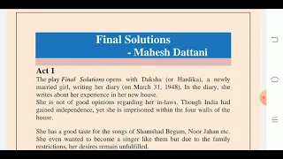Final Solutions- (Mahesh Dattani) Summary by Dr. Himanshu Kandpal