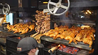 Amazing! Perfect Argentine chicken BBQ grilled with a height-adjustable barbecue machine.