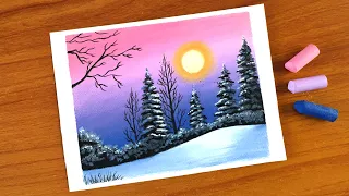 Easy Oil Pastel Winter Landscape Painting for beginners | Oil Pastel Drawing Winter