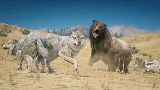 Grizzly BEAR Fights 10 WOLVES ▶️ Red Dead Redemption 2 PC 4K