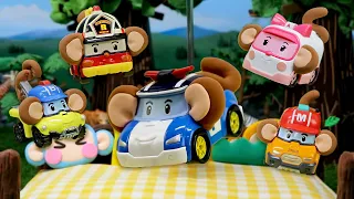 Five Little Monkeys Jumping On The Bed🐵 | Car Video | Car Toys | Robocar POLI - Nursery Rhymes