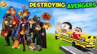 Shinchan and Nobita || Destroyed Avengers With Car Challenge 😱 || 😂 Funny Game Teardown