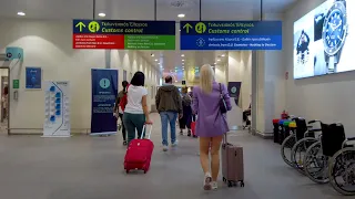 Santorini airport arrivals (JTR) - terminal walk at night