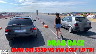 BMW e61 535D vs VW Golf 1.9 TDI drag race 1/4 mile 🚦🚗 - 4K UHD