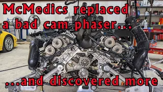 Diagnosing bad cam phasers and the repair process in a McLaren 650s.