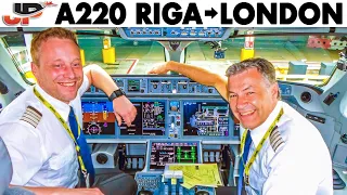 AIRBUS A220 Riga🇱🇻 to London🇬🇧 + Walkaround - Briefing - Cockpit Presentation