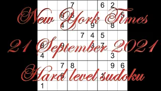 Sudoku solution – New York Times sudoku 21 September 2021 Hard level