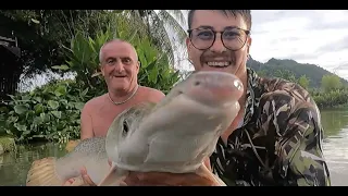 Alligator gar action at Jurassic Mountain fishery.