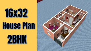 16x32 House Plan 2BHK || 16x32 Home Design 3D || 50 Gaj House Design || Small House Plan