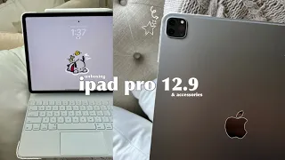 iPad Pro M2 12.9" unboxing | Apple pencil 2 +Apple magic keyboard + aesthetic layout📓🖇️🧸