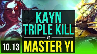 KAYN vs MASTER YI (JUNGLE) | Triple Kill, KDA 15/2/7, Legendary | BR Master | v10.13