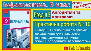 Практична 10. Складання і виконання алгоритмів знаходження сум і кількостей | 9 клас | Бондаренко