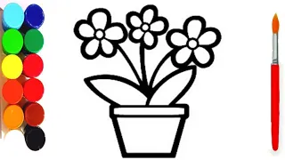 Flower pot Drawing, Painting and Coloring for kids and toddlers | Draw a pot #flower #pot #flowers