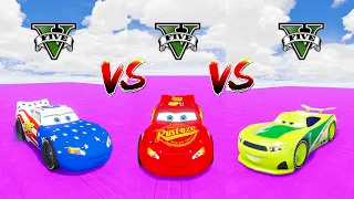 Lightning McQueen Vs American McQueen Vs Chase racelott In GTA 5 Who Will Be The Winner ?