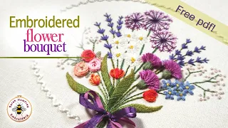 Beautiful flower embroidery bouquet tutorial with free design to download!