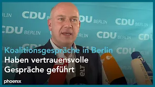 Berlin: CDU-Wahlgewinner Kai Wegner zu den Ergebnissen der Sondierungsgespräche