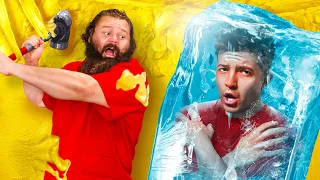 TRAPPED in 100 Layers of ICE vs GLUE! (ft. World's Strongest Man)