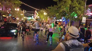 Las Vegas LIVE now, 300+ riders group bike ride, RAIN!, downtown Vegas, Aug 23