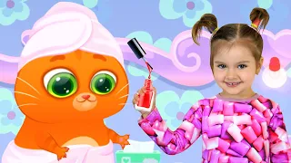 Арина и котик Bubbu играют в игре | Арина устроила для Бубу салон красоты