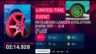 [Touchdrive] Asphalt 9 - MITSUBISHI LANCER EVOLUTION SHOW OFF - THE LAND OF SNOW - 02:14:811 Top 5%
