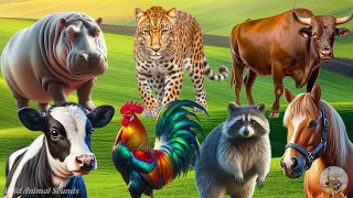 Happy Animal Farm Sounds: Hippopotamus, Raccoon, Horse, Cow, Cheetah, Buffalo - Cute Little Animals