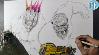 How to draw Godzilla x kong | new poster | outline and coloring