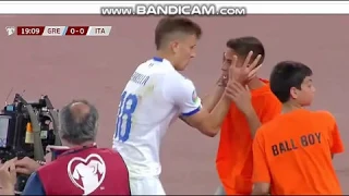 BARELLA HITS BALL BOY IN THE HEAD EURO 2020 QUALIFYing Greece vs Italy 0-2