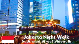 Rush Hour Walk in Jakarta at Night from Jalan Sudirman Sidewalk to Chillax and JPO Kapal Pinisi