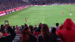 2020 women Olympic qualifiers. Usa vs México. Free kick by Christen press.