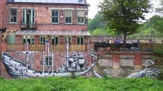 Absolutely amazing Street art by Phlegm "Harnessing of the Giant Squid" The Riverside pub Sheffield