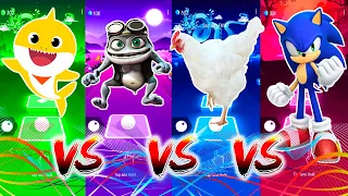 Baby Shark 🆚 Crazy Frog 🆚 Chicken Song 🆚 Sonic🎶 Who Is Best in Tiles Hop