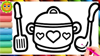 Kitchen Utensils Drawing, Painting & Coloring for Kids. Drawing and Coloring Kitchen Utensils