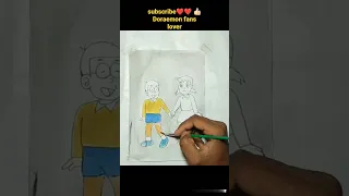 how to draw Shizuka and Nobita and colouring with watercolor ,#shorts #viral #painting #drowing