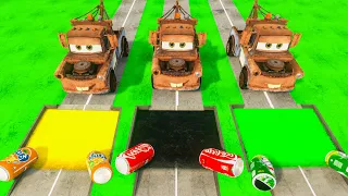 Pixar Mater VS Coca Cola Pit VS Fanta Pit VS 7up Pit Soda Battle in Teardown!