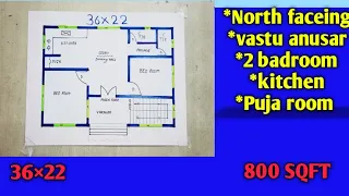 36×22 house plan,800 SQFT,#north faceing house plan