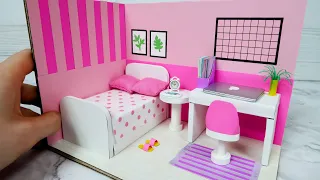 DIY Miniature Cardboard House #10    PINK Bedroom Decor