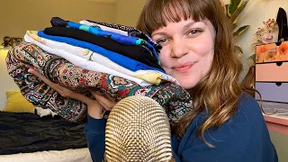 ASMR ✨ | Thrift store haul (fabric sounds, whispering, tapping, scratching)