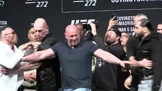 Jorge Masvidal tries to kick Colby Covington at UFC 272 press conference