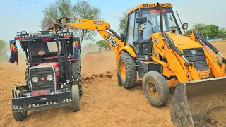 Jcb 3dx Xpert Backhoe Loading Sand In Massey 241 and Eicher 380 Tarctor | Jcb and Tractor Video